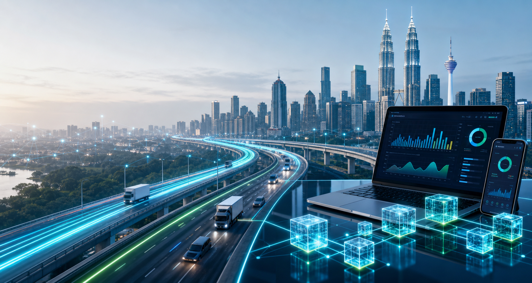 Digital infrastructure over Malaysian roads, payments dashboards and blockchain nodes